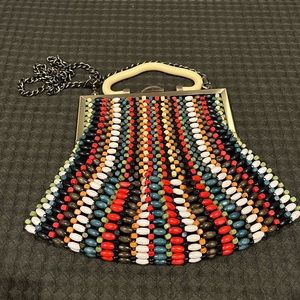 Patricia Nash Wooden Beaded Purse With Handel and Chain Shoulder Strap/Crossbody